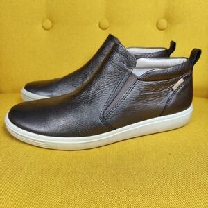 ECCO Soft 7 High Top Zip Sneaker Silver Grey Leather Boot Women's 11 Extra Width